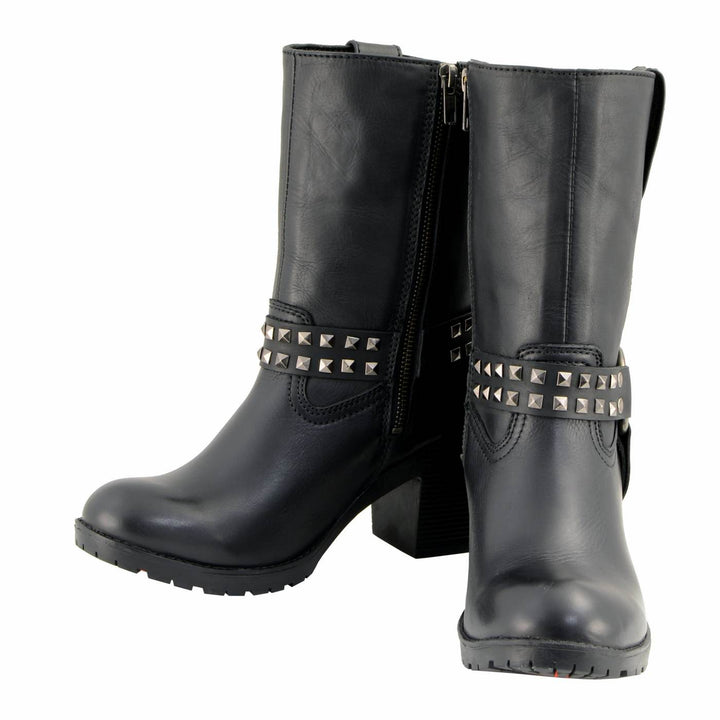 Milwaukee Leather Women’s Black Leather Harness Motorcycle Boots MBL9314