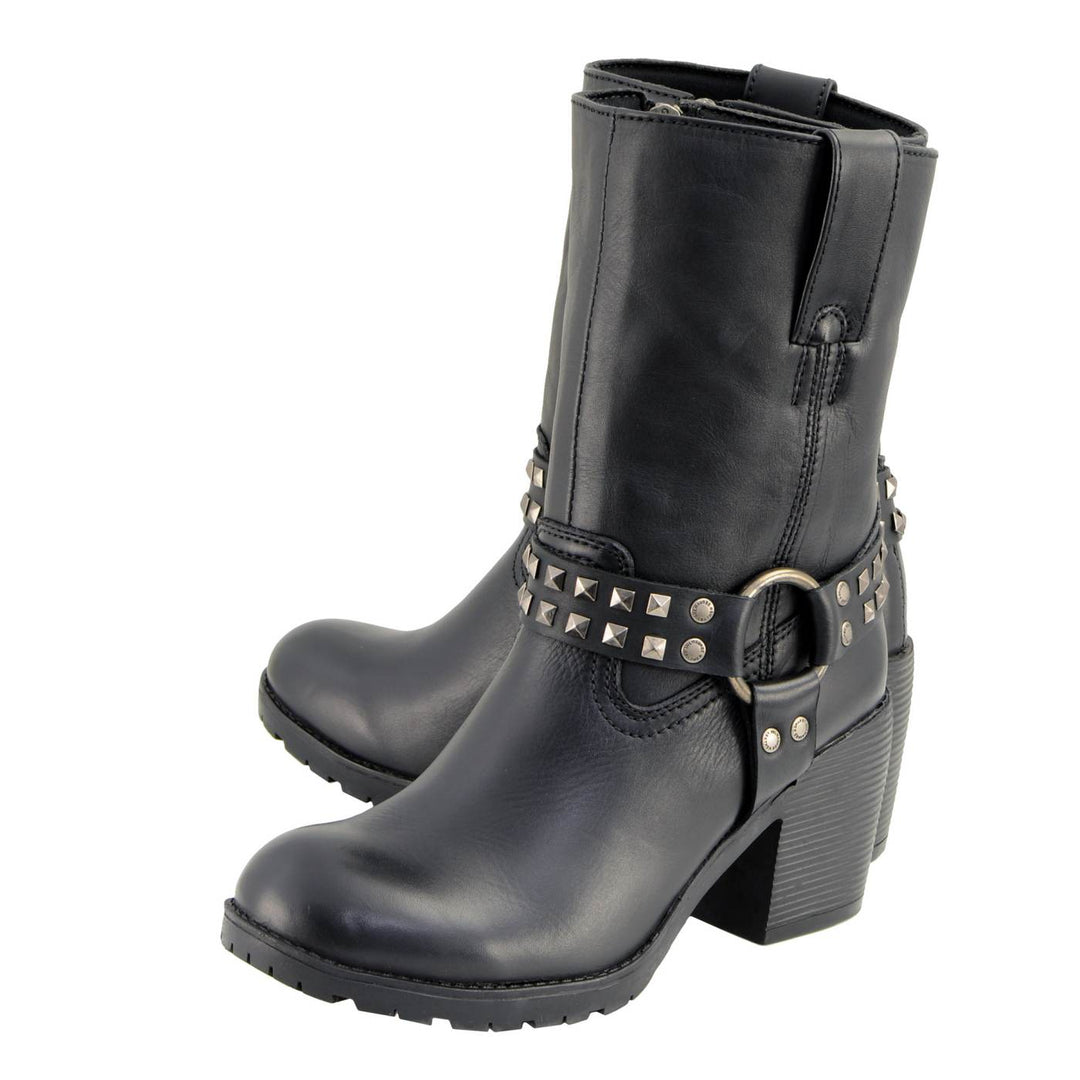 Milwaukee Leather Women’s Black Leather Harness Motorcycle Boots MBL9314