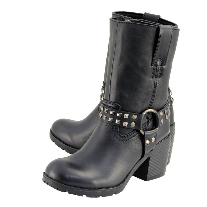 Milwaukee Leather Women’s Black Leather Harness Motorcycle Boots MBL9314