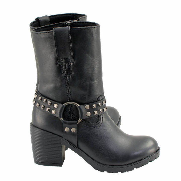 Milwaukee Leather Women’s Black Leather Harness Motorcycle Boots MBL9314