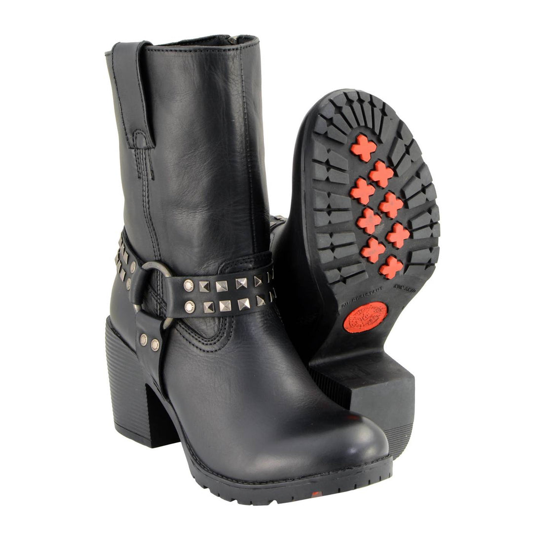 Milwaukee Leather Women’s Black Leather Harness Motorcycle Boots MBL9314