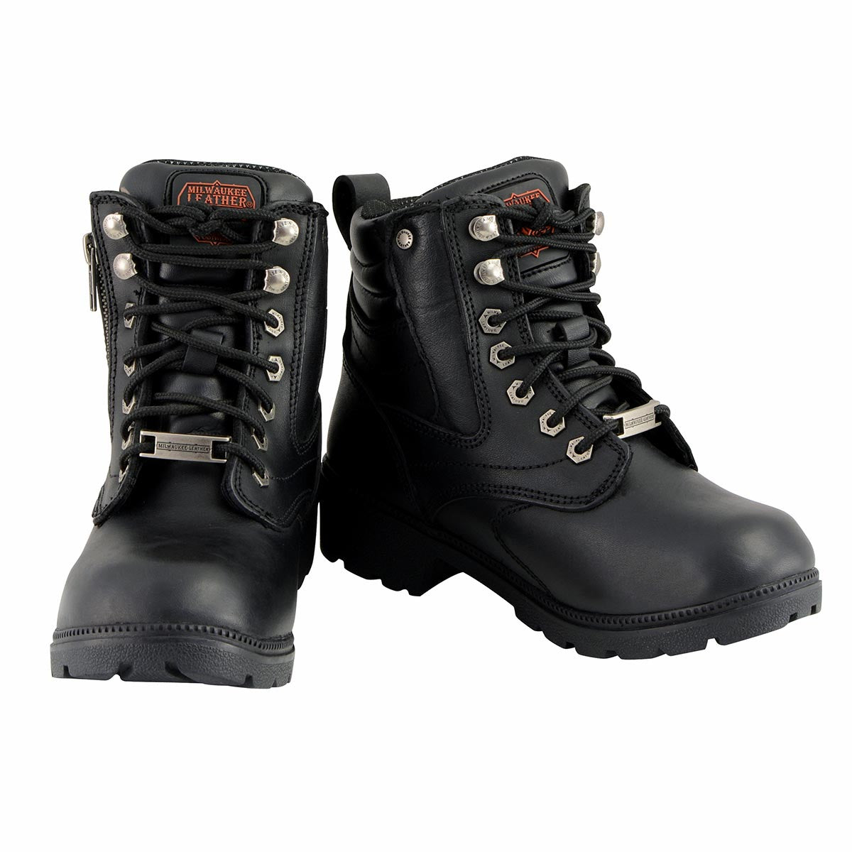Milwaukee Leather MBL9321WP Women's Black Waterproof Lace-Up Boots with Side Zipper