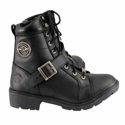 Milwaukee Leather MBL9325W Women's Premium Black Leather Lace-Up Motorcycle Biker Rider Boots in Wide Width Size