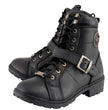 Milwaukee Leather MBL9325W Women's Premium Black Leather Lace-Up Motorcycle Biker Rider Boots in Wide Width Size