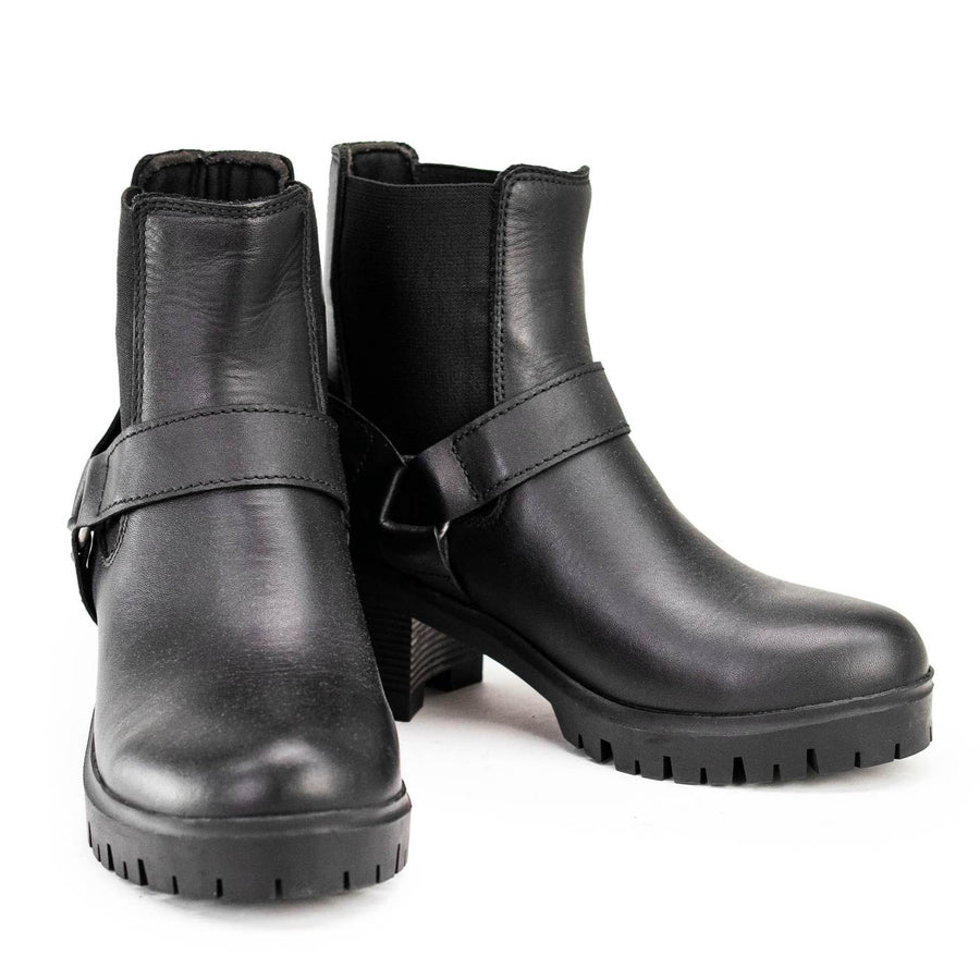 Milwaukee Leather Women's Black Braid Black Leather Ankle Fashion Boots with Elastic Panel and Block Heel - MBL9331