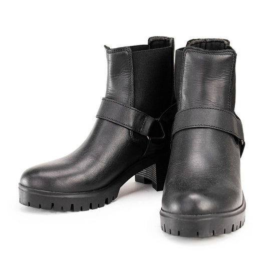 Milwaukee Leather Women's Black Braid Black Leather Ankle Fashion Boots with Elastic Panel and Block Heel - MBL9331