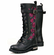 Milwaukee Leather MBL9356 Women's Black 14” Tall Motorcycle Boots Lace-Up High-Rise Pink Embroidered Leather Shoe