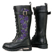 Milwaukee Leather MBL9357 Women's Black 14” Tall Motorcycle Boots Lace-Up High-Rise Purple Embroidered Leather Shoe