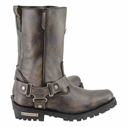 Milwaukee Leather MBL9361 Women's Distressed Brown 11-inch Classic Harness Square Toe Boots