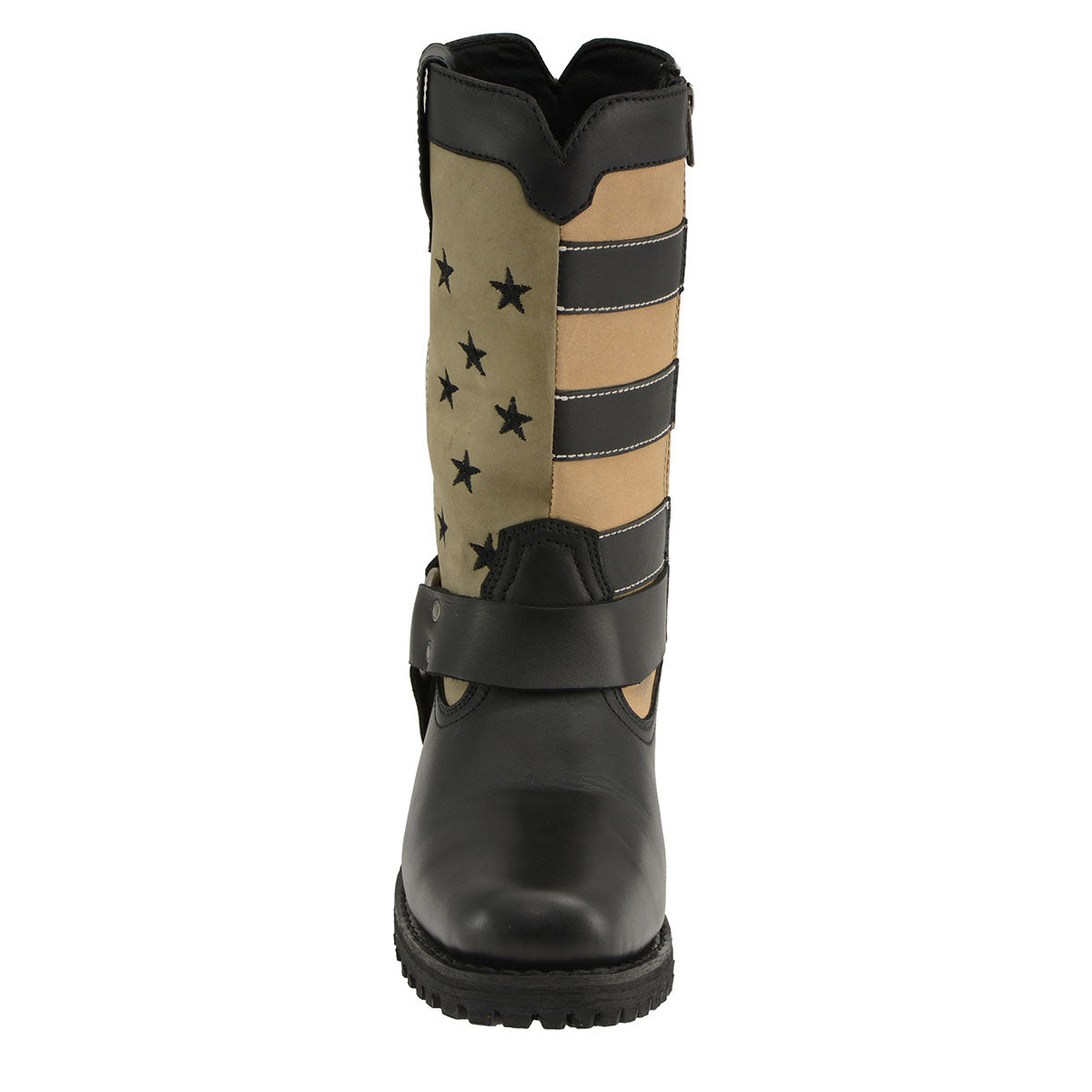 Milwaukee Leather MBL9363 Women’s ‘Stars and Stripes’ Black with Tan Leather Motorcycle Rider Harness Boots