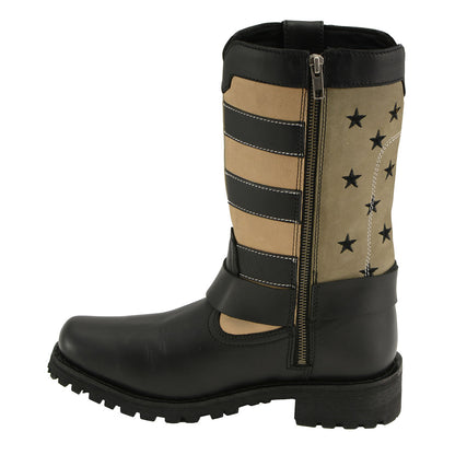 Milwaukee Leather MBL9363 Women’s ‘Stars and Stripes’ Black with Tan Leather Motorcycle Rider Harness Boots