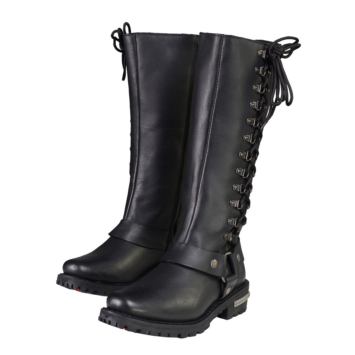 Milwaukee Leather MBL9365W Women’s Wide Width Black Leather Classic Harness 14-inch Square Toe Motorcycle Boots