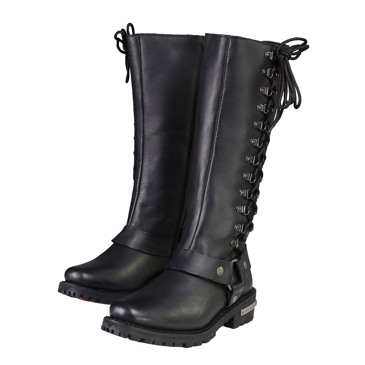 Milwaukee Leather MBL9365 Women's Classic Black Leather 14-Inch Harness Square Toe Tall Motorcycle Boots