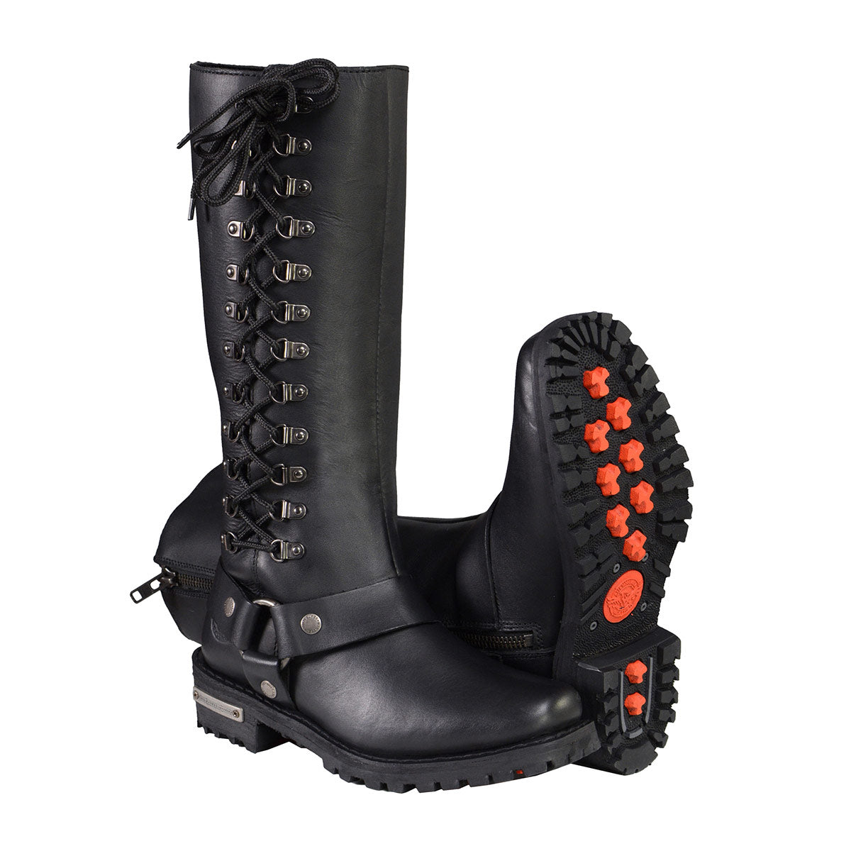 Milwaukee Leather MBL9365W Women’s Wide Width Black Leather Classic Harness 14-inch Square Toe Motorcycle Boots