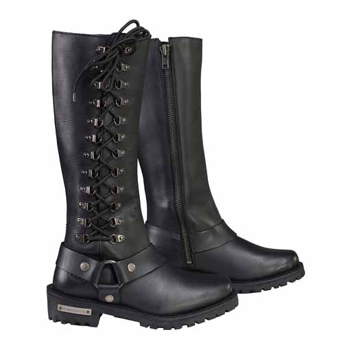 Milwaukee Leather Women's Wide-Width Classic Black Leather 14-Inch Harness Square Toe Tall Motorcycle Boots MBL9365W