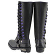 Milwaukee Leather Women's Black 14-inch Leather Harness Motorcycle Boots with Purple Accent Lacing MBL9366