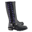 Milwaukee Leather Women's Black 14-inch Leather Harness Motorcycle Boots with Purple Accent Lacing MBL9366