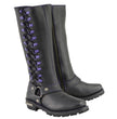 Milwaukee Leather Women's Black 14-inch Leather Harness Motorcycle Boots with Purple Accent Lacing MBL9366