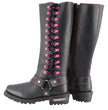 Milwaukee Leather Women's Black 14-inch Leather Harness Motorcycle Boots with Fuchsia Accent Lacing MBL9367