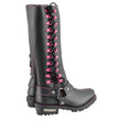 Milwaukee Leather Women's Black 14-inch Leather Harness Motorcycle Boots with Fuchsia Accent Lacing MBL9367