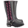 Milwaukee Leather Women's Black 14-inch Leather Harness Motorcycle Boots with Fuchsia Accent Lacing MBL9367