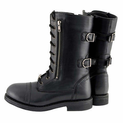 Milwaukee Leather Women's Graze Black Leather Lace-Up Motorcycle Boots with Zipper Pocket MBL9369