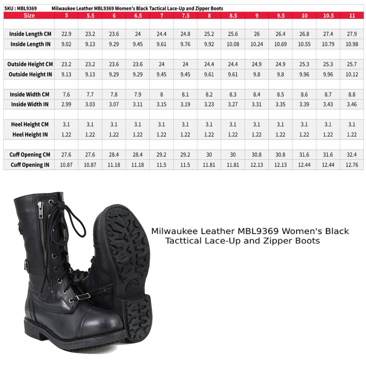 Milwaukee Leather Women's Graze Black Leather Lace-Up Motorcycle Boots with Zipper Pocket MBL9369