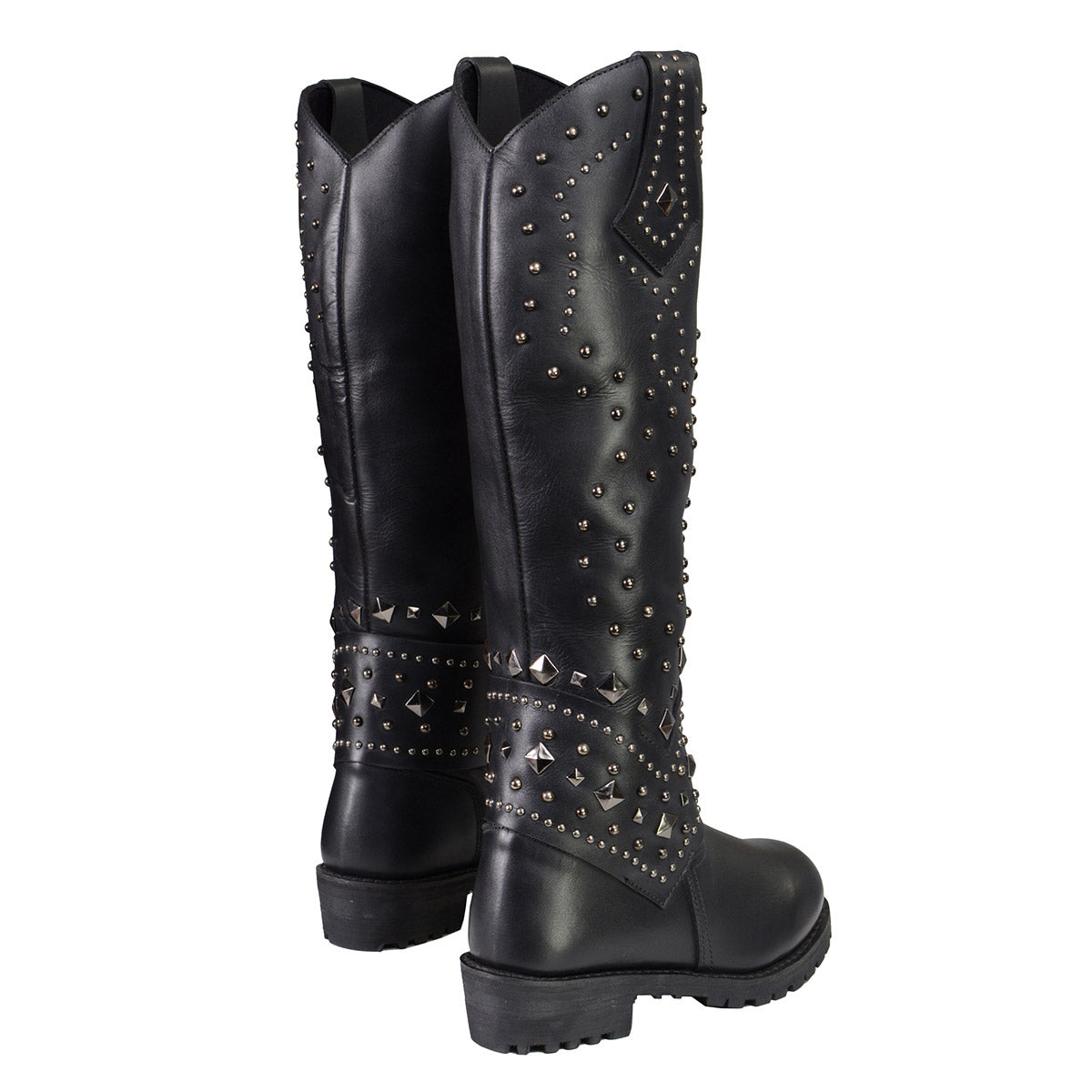 Milwaukee Leather MBL9371 Women's Black 18-Inch Leather Studded and Riveted Western Style Motorcycle Boots