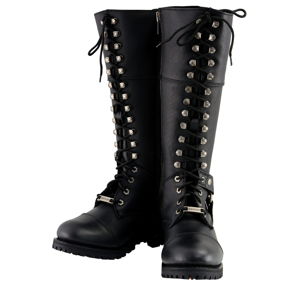 Milwaukee Leather MBL9390 Women’s Black 16-inch Lace-Up Front Cap Toe Motorcycle Riding Leather Boots