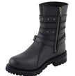 Milwaukee Leather MBL9399 Women's 9-Inch Triple Buckle Black Leather Harness Biker Boots w/ Side Zipper