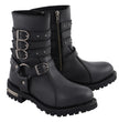 Milwaukee Leather MBL9399 Women's 9-Inch Triple Buckle Black Leather Harness Biker Boots w/ Side Zipper