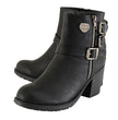 Milwaukee Leather Women's Short Black Fashion Boots w/ Side Zipper and Triple Buckle Adjustment MBL9405