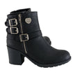 Milwaukee Leather Women's Short Black Fashion Boots w/ Side Zipper and Triple Buckle Adjustment MBL9405