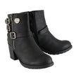 Milwaukee Leather Women's Short Black Fashion Boots w/ Side Zipper and Triple Buckle Adjustment MBL9405