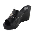 Milwaukee Leather MBL9407 Women's Black Open Toe Fashion Casual Wedge Sandals with Studs