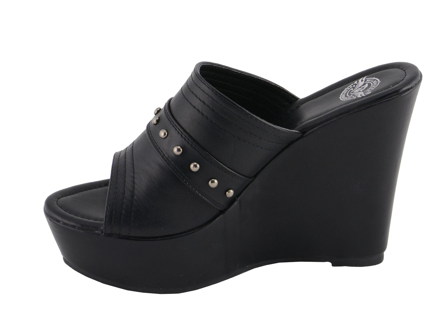 Milwaukee Leather MBL9408 Women's Black Open Toe Fashion Casual Platform Wedges with Rivet Details