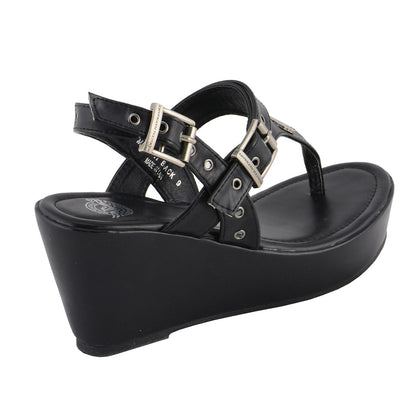 Milwaukee Leather MBL9411 Women's Black Wedge Fashion Casual Sandals with Buckled Straps