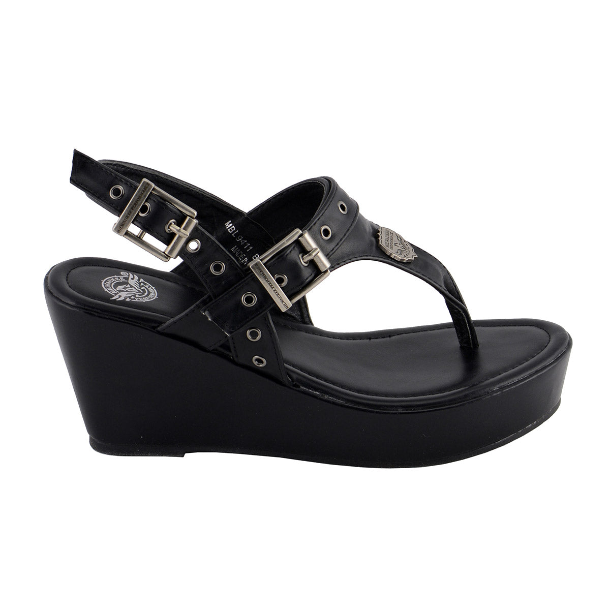 Milwaukee Leather MBL9411 Women's Black Wedge Fashion Casual Sandals with Buckled Straps