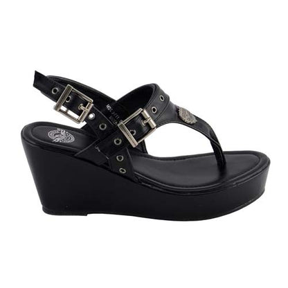 Milwaukee Leather MBL9411 Women's Black Wedge Fashion Casual Sandals with Buckled Straps