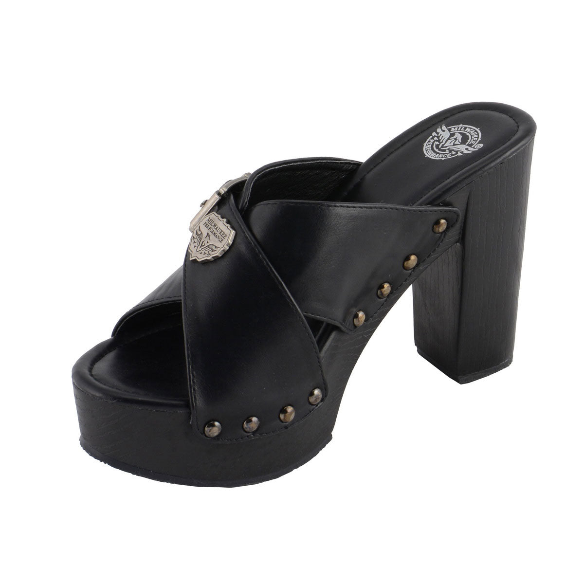 Milwaukee Leather MBL9412 Women's Open Toe Fashion Casual Clogs with Buckle Cross Strap