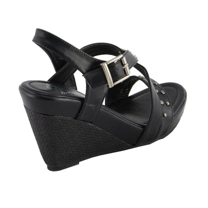 Milwaukee Leather MBL9413 Women's Black Triple Strap Studded Fashion Casual Wedge Sandal