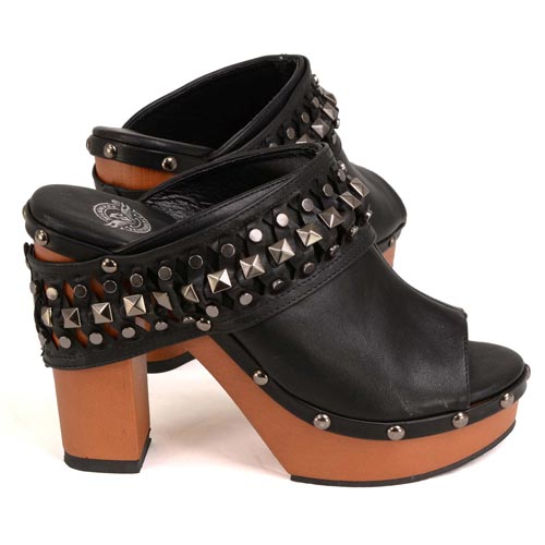 Milwaukee Leather MBL9415 Women's Black Peep-Toe Platform Fashion Casual Clog with Wrap Around Studding