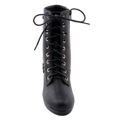 Milwaukee Leather MBL9418 Women's Black Lace-Up Fashion Boots with Studded Accents and Platform Heel