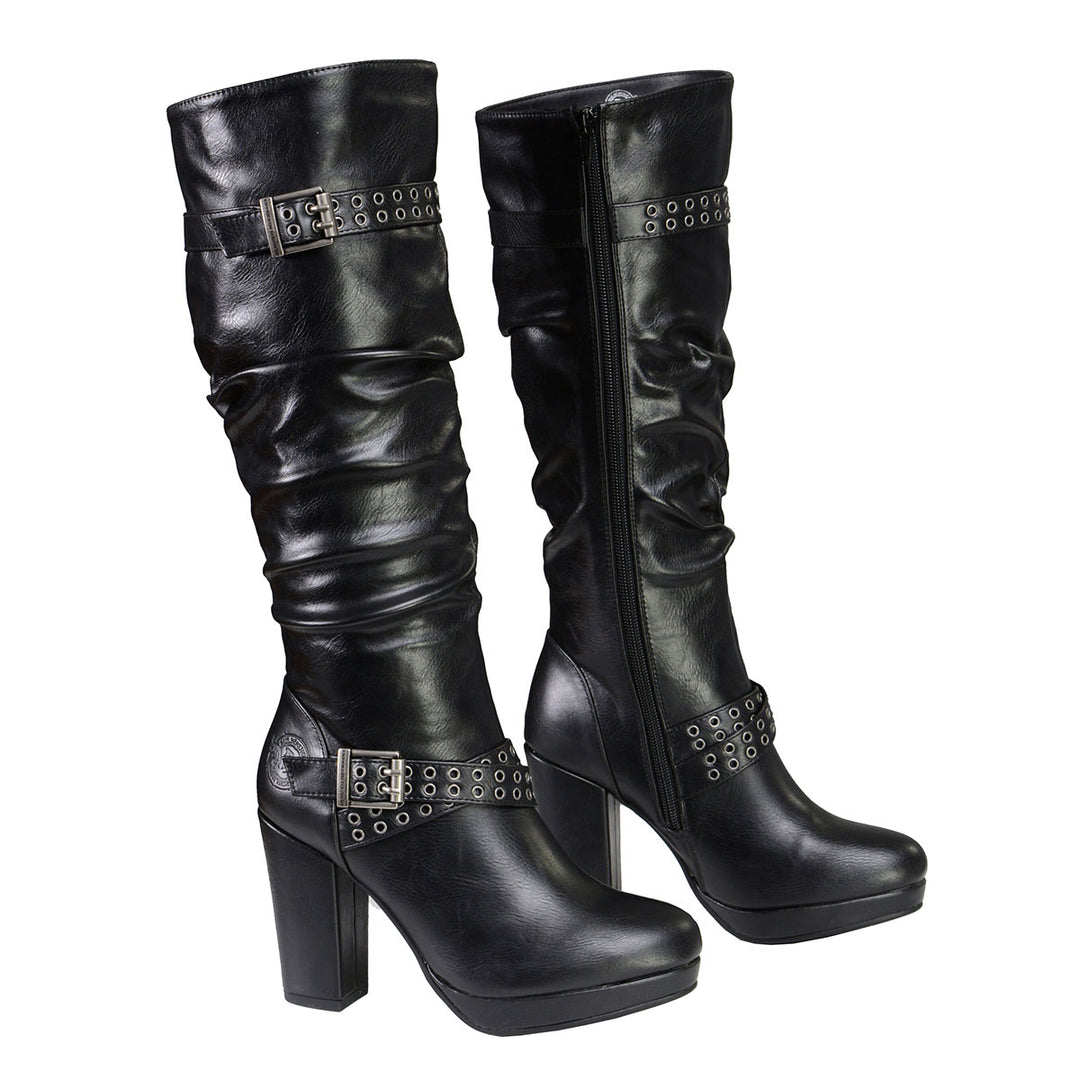 Milwaukee Leather MBL9419 Women's Tall Premium Black Platform Fashion Casual Boots with Slouch Shaft Milwaukee Leather MBL9419 Women's Tall Premium Black Platform Fashion Casual Boots with Slouch Shaft