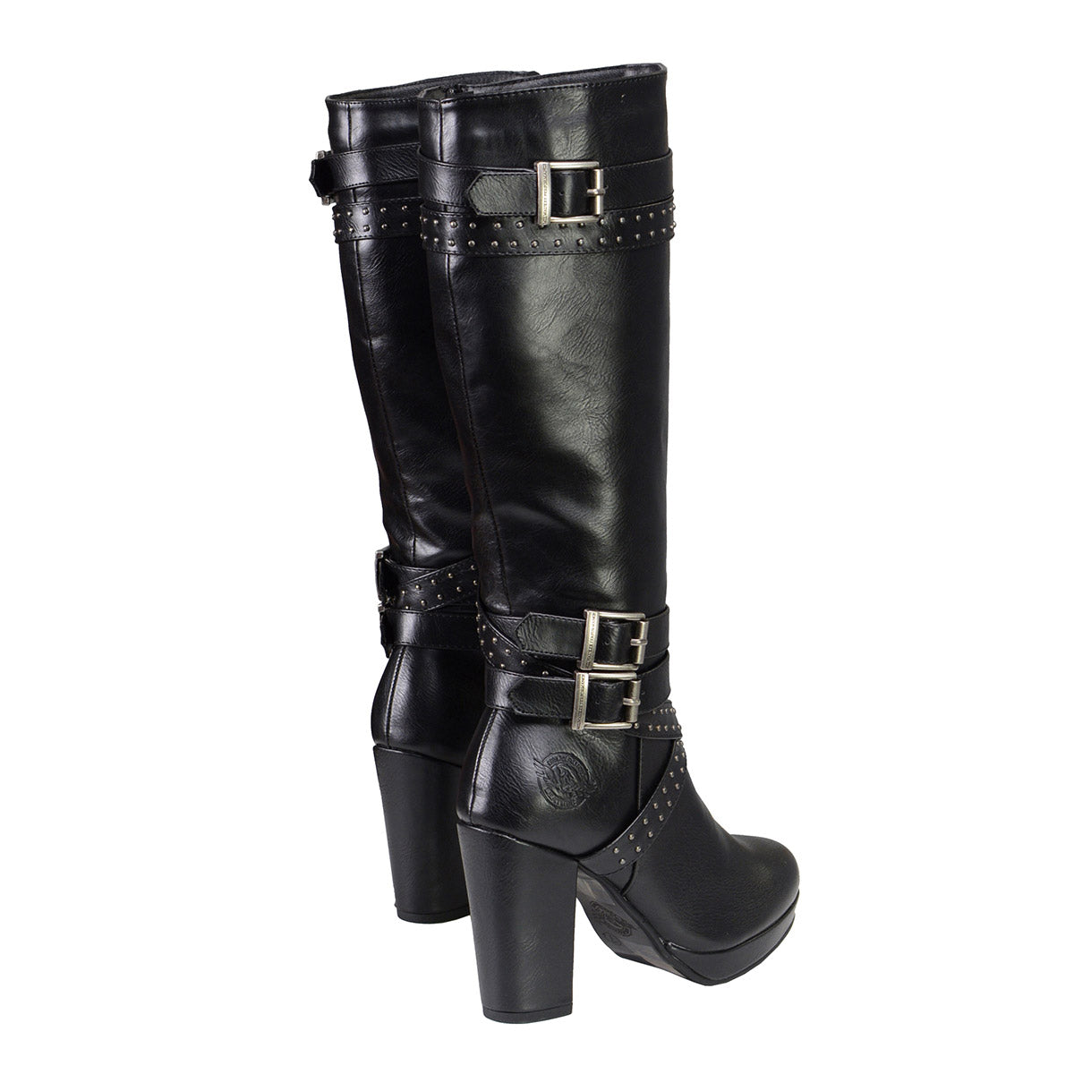 Milwaukee Leather MBL9422 Women's Tall Black Studded Strap Fashion Casual Boots with Platform Heel