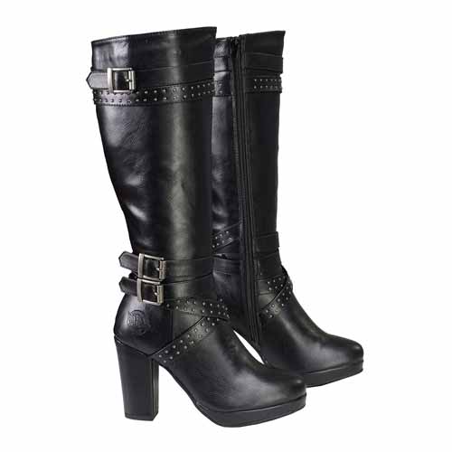 Milwaukee Leather MBL9422 Women's Tall Black Studded Strap Fashion Casual Boots with Platform Heel