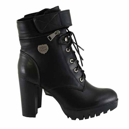 Milwaukee Leather MBL9425 Women's Black Lace-Up Fashion Boots with Double Height Option