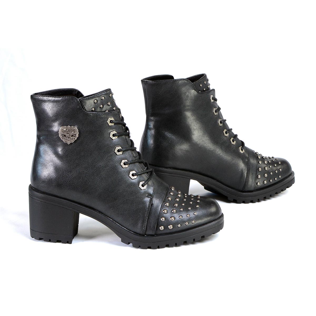 Milwaukee Leather MBL9426 Women's Distress Black Rocker Fashion Boots with Studded Instep