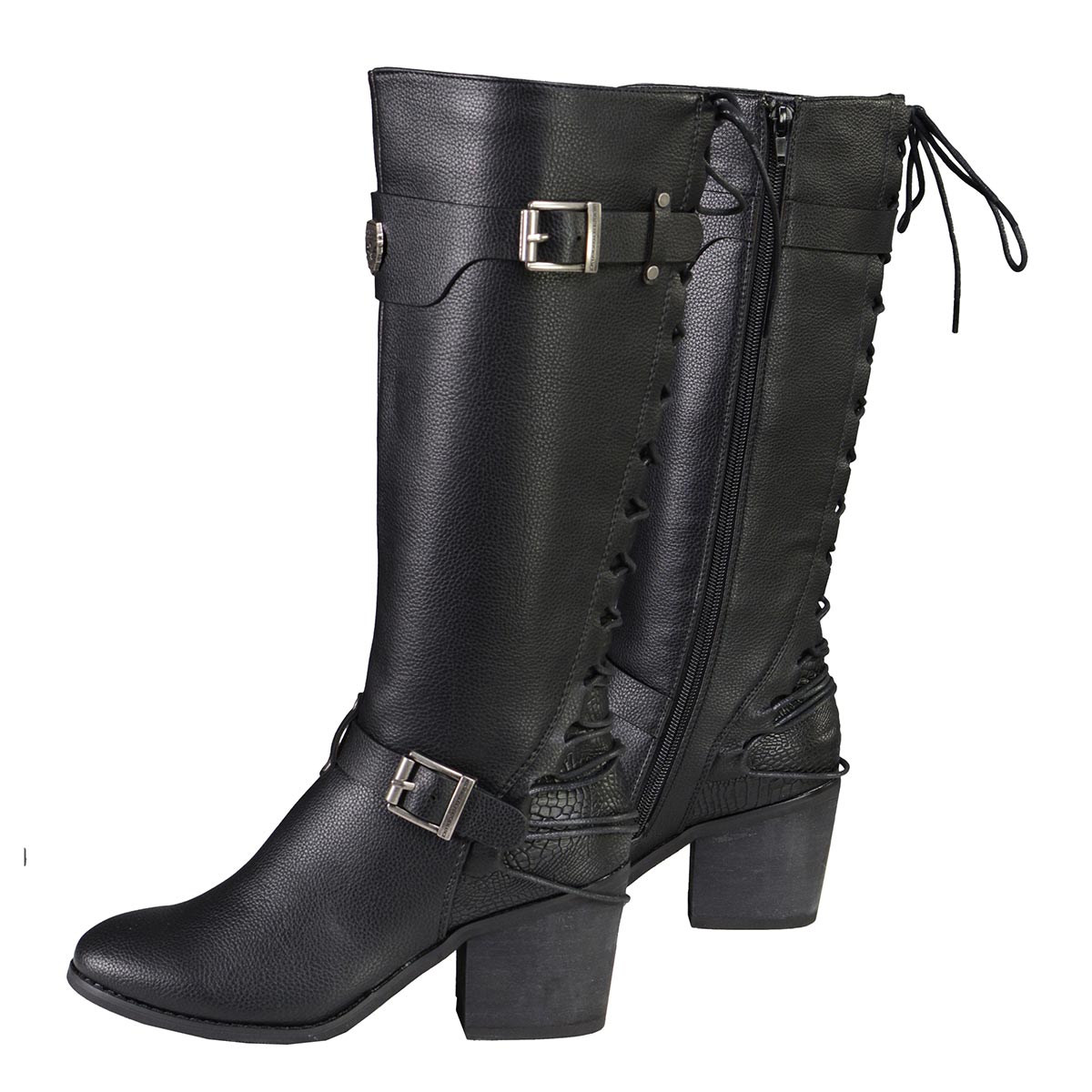 Milwaukee Leather MBL9427 Women's Black Tall Fashion Casual Boots with Back End Lacing