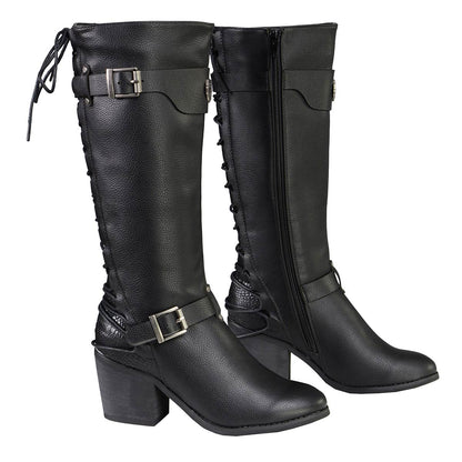 Milwaukee Leather MBL9427 Women's Black Tall Fashion Casual Boots with Back End Lacing